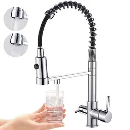 3 Wege Wasserhahn für Küche, Ausziehbare Mischbatterie für Wasserfilter (Chrom)