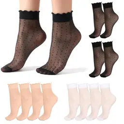 HJZHII 12 Paar Rüschen Söckchen mit Punkten, Damen, Seidenfein, Nylonstrümpfe