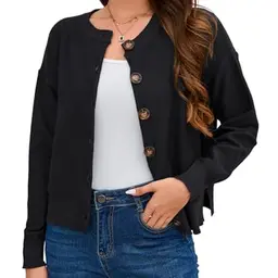 YesFashion Damen Strickjacke Kurz Schwarz XXL - Eleganter Cardigan für Herbst und Winter