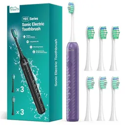 YTEATH PRO Elektrische Zahnbürste für Erwachsene, 6 Bürstenköpfe, wiederaufladbar, 180 Tage Akkulaufzeit, Violett