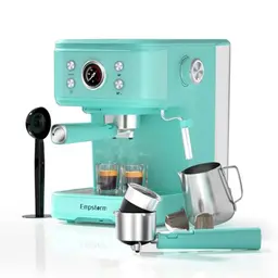 Empstorm Espresso Siebträgermaschine mit Milchaufschäumer – 2 in 1 für Kaffeepulver & Kaffeekapseln, Hellblau