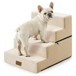 Hundetreppe 4 Stufen, 45cm hoch, faltbar, mit waschbarem Bezug, für kleine Hunde und Katzen, 40x60x45cm, beige