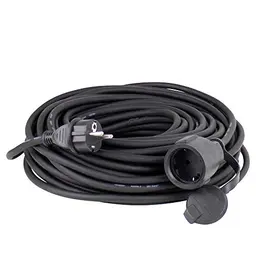 as - Schwabe Gummi-Verlängerungsleitung 10 m, Schutzkontaktstecker und Kupplung, 230V, Schwarz