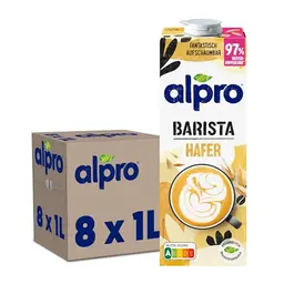 Alpro Barista Haferdrink – Vegan und milchfrei – Für den perfekten Schaum – 8 x 1 L