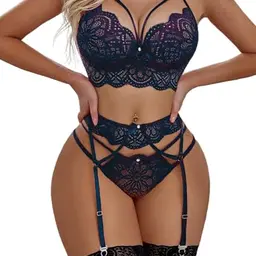 Lucyme Sexy Dessous Damen Body - Navy Blau, Ouvert und Erotische Reizwäsche