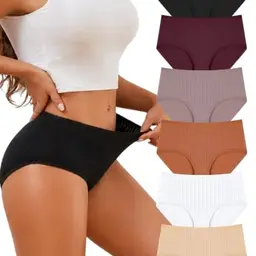 6er Pack Baumwoll Damen Hohe Taille Slips mit voller Bedeckung