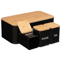 BEJOY 3-teiliges Brotkasten-Set mit Bambusdeckel, schwarz