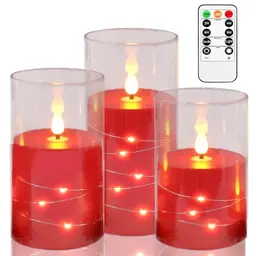 Kiexung LED-Kerzen mit Fernbedienung, 3er-Set (rot) - batteriebetriebenes Kerzenlicht
