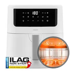 MEDION P10 XL Heißluftfritteuse 6,8 Liter, 2.150 Watt, 9 Automatikprogramme, Touch Bedienfeld, weiß