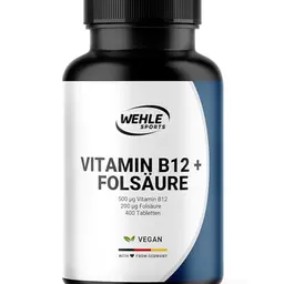 Hochdosiertes Vitamin B12 - 400 Tabletten - 500µg B12 + 200µg Folsäure - Vegan & Laborgeprüft