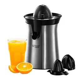 Russell Hobbs elektrische Orangenpresse mit Tropf-Stopp, spülmaschinenfest, Edelstahl, BPA-frei, 2 Presskegel