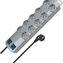 Brennenstuhl Primera-Line Steckdosenleiste 10-Fach mit 2 Schaltern, 2m Kabel, Silber
