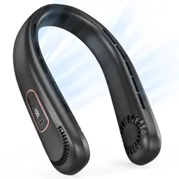 AICPAN Nackenventilator mit 360° Luftstrom, 3 Geschwindigkeiten, 5000 mAh Akku, LED-Licht für Männer & Frauen, Heim, Büro, Reisen, Outdoor, Schwarz