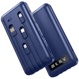 26800mAh Powerbank mit 4 Kabeln, 22.5W Schnellladung, LED Display, Externer Akku für iPhone & Samsung Galaxy, Blau