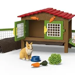 Schleich Farm World Kaninchenstall Set mit 3 Kaninchen und Zubehör – Bauernhof Spielzeug für Kinder ab 3 Jahren