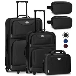 Juskys Trolley-Reisekoffer Set 5-teilig, 60 l, leicht, wasserabweisend, Handgepäck, Schwarz