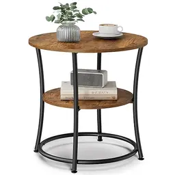 VASAGLE Rund Beistelltisch, 2-stufig, Vintagebraun-Tintenschwarz, Stahlrahmen, für Wohnzimmer & Schlafzimmer