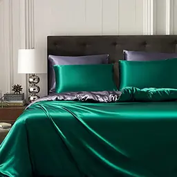Gezu Wendebettwäsche Set 220x240cm Satin Grün/Grau mit 2 Kopfkissenbezügen 80x80cm