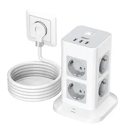 TESSAN 8-fach Steckdosenleiste mit 3 USB-Anschlüssen und Überspannungsschutz, 2m Kabel
