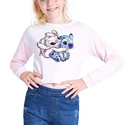 Disney Stitch Pullover für Mädchen, 7-14 Jahre, Crop Top Sweatshirt, Geschenk (11-12 Jahre, Beige/Rosa)