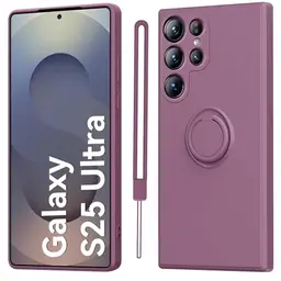 Galful Handykette für Samsung Galaxy S25 Ultra - Dünne Silikon Hülle mit Kameraschutz und 360° Ring Halter (Tiefviolett)