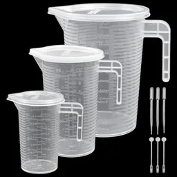 CAREDGO Messbecher Set, 3 Stück 100ml, 250ml, 500ml - Kunststoff Becher mit Griff und Deckel, hitzebeständig