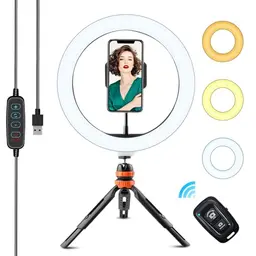 10 Zoll LED Ringlicht mit Stativ - dimmbares Selfie Licht mit 3 Lichtmodi und 11 Helligkeitsstufen für Makeup und Live-Streaming