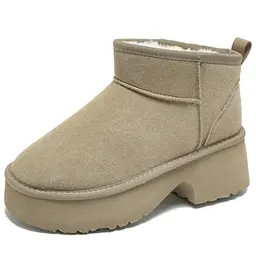 Mishansha Damen Winterstiefel mit Chunky Heels, Hellbraun, Größe 40