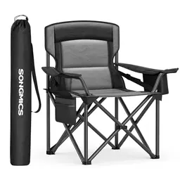 SONGMICS Campingstuhl, Klappstuhl mit Getränkehalter, hoher Rücken, belastbar bis 205 kg, outdoor, schwarz