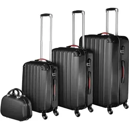 tectake 4-teiliges Kofferset - Hartschalenkoffer mit abnehmbaren Rollen und Sicherheits-Zahlenschloss, stapelbar und im Handgepäck geeignet