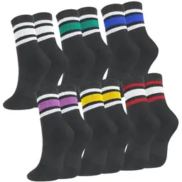 Taonganui 6 Paare Damen Sportsocken 38-42 - Schwarze Baumwoll Tennissocken mit Streifen
