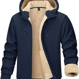 TACVASEN Herren Fleecejacke Hoodie für kalte Tage, Marineblau, L