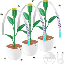 JUTIMER 3er Set USB-C Fliegenwedler mit Schalter, Tischfliegenvertreiber in Blumenform mit grünen Blättern für Camping & Restaurants