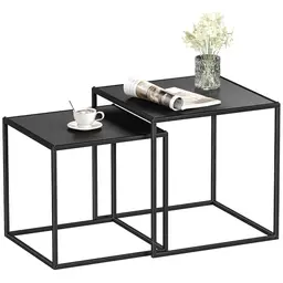 HOMCOM 2er Set Couchtisch Quadrat, Modern Stapelbar für Wohnzimmer, Schwarz
