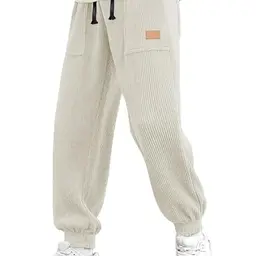 Herren Corduroy Jogginghose Aprikose, Slim Fit, Elastische Taille, Baggy, Casual, Trainingshose