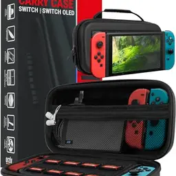 Orzly Switch Tasche für Nintendo Switch/Switch OLED - Stoßfeste Schutzhülle mit Aufbewahrung - Schwarz