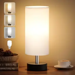 Kakanuo Nachttischlampe Klein mit 3 Farbtemperaturen, Leinen-Lampenschirm, ideal für Wohnzimmer, Schlafzimmer und Büro