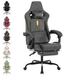 SUKIDA Ergonomischer Gaming Stuhl mit Fußstütze - Bürostuhl in Grau