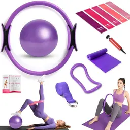 HELISAN Pilates Ring Set für Zuhause - Magic Ring, Yoga Ball, Widerstandsbänder & Fitness-Guide
