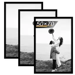 Tinkeps 3er Pack Bilderrahmen 50x70 cm Schwarz - Ideal für Fotos und Poster