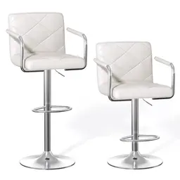 Bealife Barhocker Set von 2, höhenverstellbar, drehbar, Kunstleder, mit Rückenlehne und Fußstütze, für die Küche (Weiß)