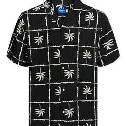 JACK & JONES Herren Kurzarmhemd Jorluke Ocean Resort, Schwarz, Größe M