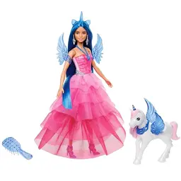 Barbie Ein verborgener Zauber - Puppe mit Einhorn, pinkes Kleid, Flügel und Schwanz, für Kinder ab 3 Jahre