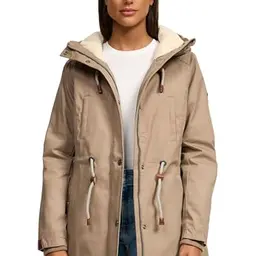 Navahoo Damen Winterjacke mit Teddyfell, warm gefüttert, Größe L, Taupe