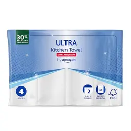Amazon ULTRA Küchenrolle, extra saugfähig, 4 Rollen, 45 Blätter pro Rolle, FSC-zertifiziert