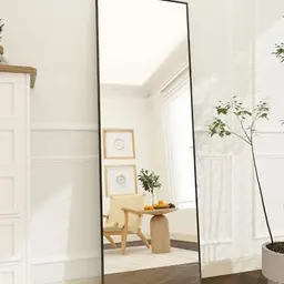 Koonmi minimalistischer Standspiegel 140 × 40 cm, freistehend oder wandmontierbar, schwarz