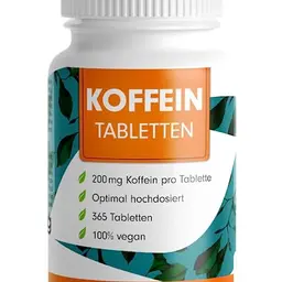 Koffeintabletten 365x - 200 mg Koffein pro Tablette - hochdosiert und vegan - Vorrat für ein ganzes Jahr