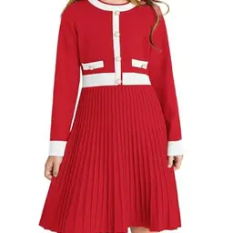 GRACE KARIN Mädchen Strickkleid Prinzessin Elegant Rundhals Festlich Rot 5-6 Jahre