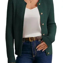 GRACE KARIN Damen Strickjacke Rundhals Dünn Elegant Bolero Festlich Grün L