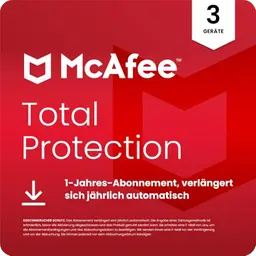 McAfee Total Protection 2026, 3 Geräte, 1 Jahr, Virenschutz, VPN, Betrugsschutz, Identitätsüberwachung, automatisch verlängert